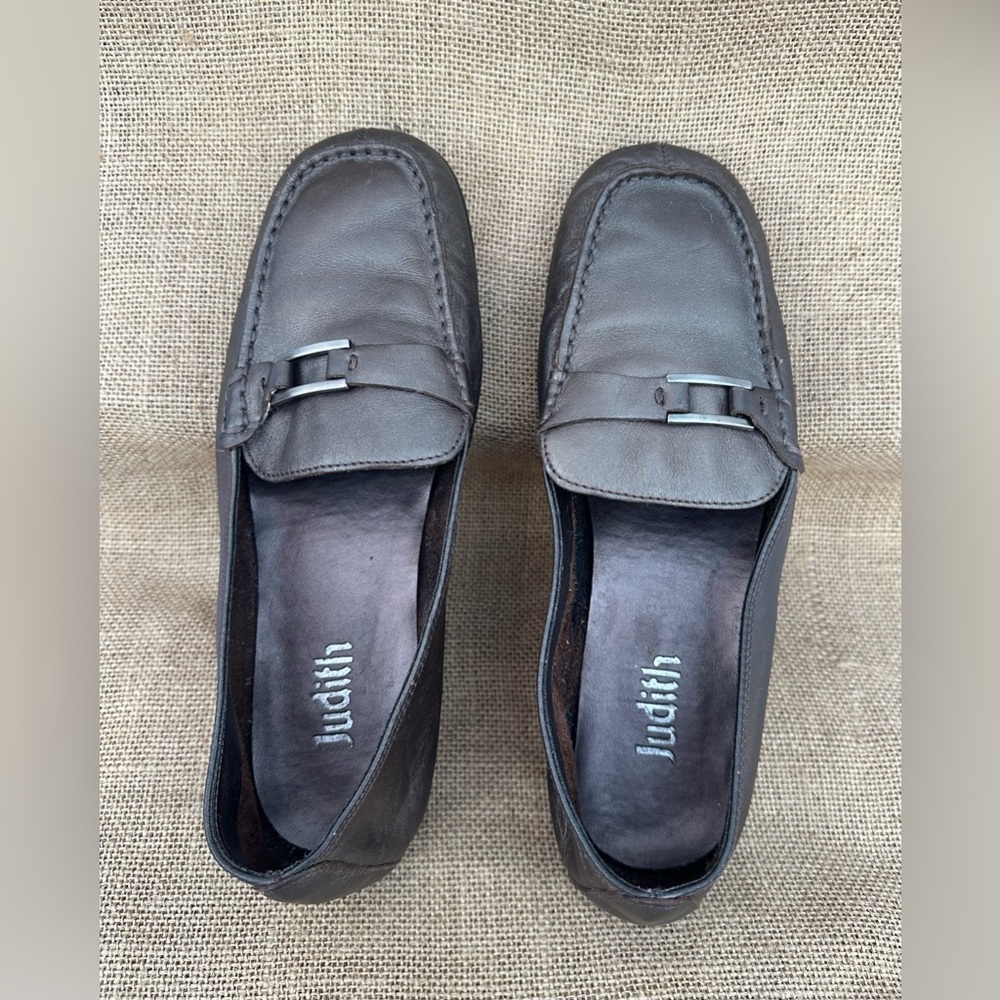 Judith Gray Green Metallic Loafers